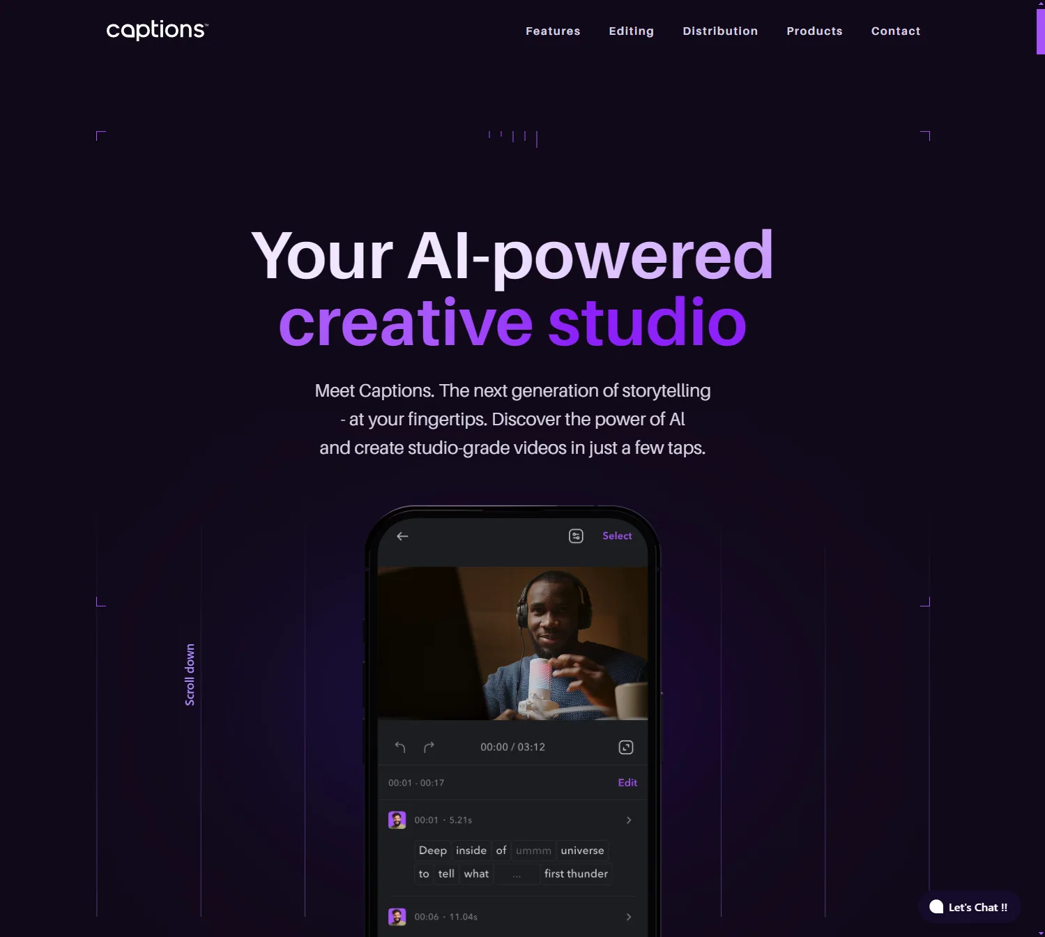 Captions | Your AI-powered creative studio — landing experience with GSAP, Lottie, and a performance-first build
