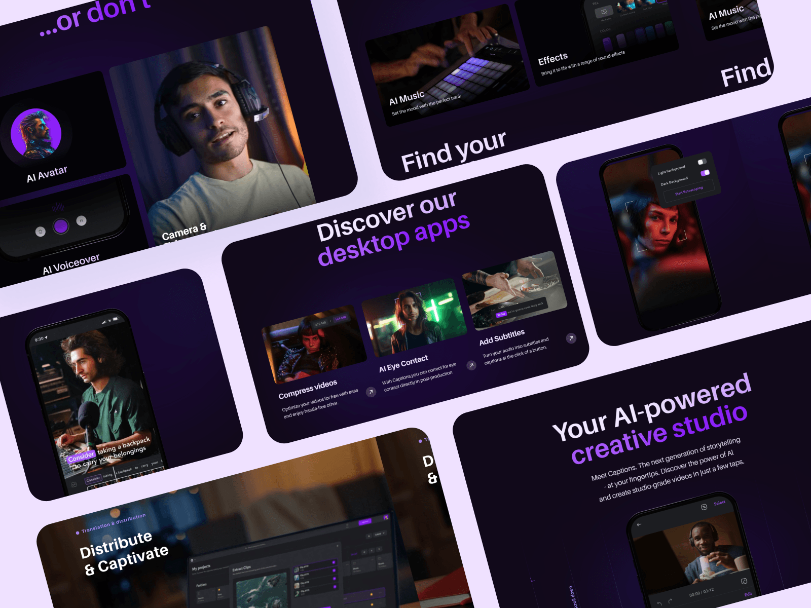 Captions AI landing — desktop mockup
